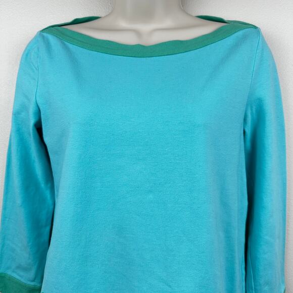 Kate Spade Knit Top Boatneck Color Block Turquoise Green Small Preppy Classic - Picture 2 of 11